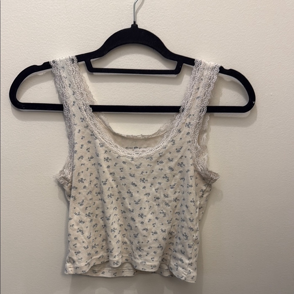 Brandy Melville Floral Lace Trim Tank Top